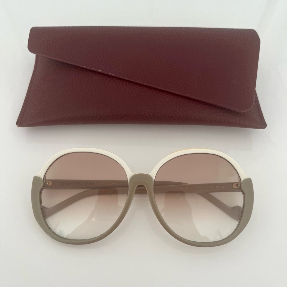 ZIMMERMAN Joliette Tan & Cream Oversized Round Sunglasses with Case